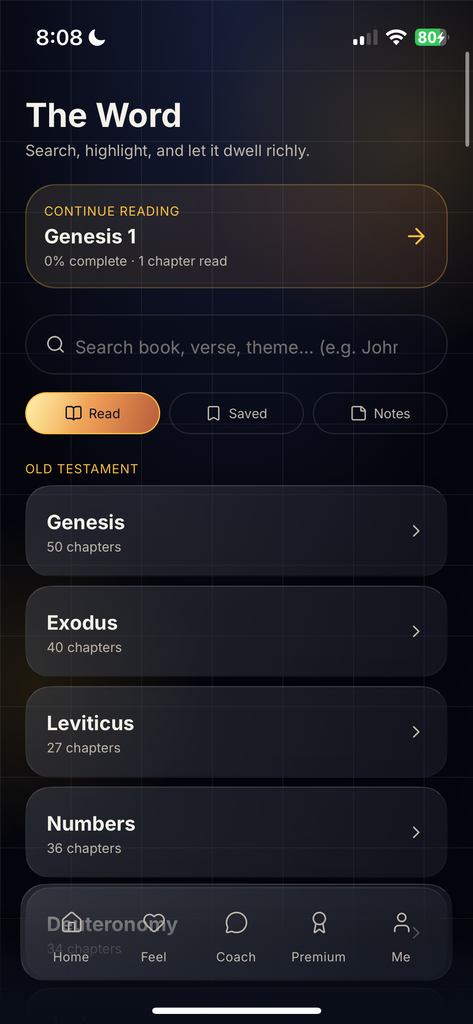 HeavenMade Bible library screen